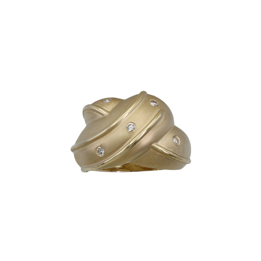 14k Yellow Gold Brushed Dome Diamond Ring