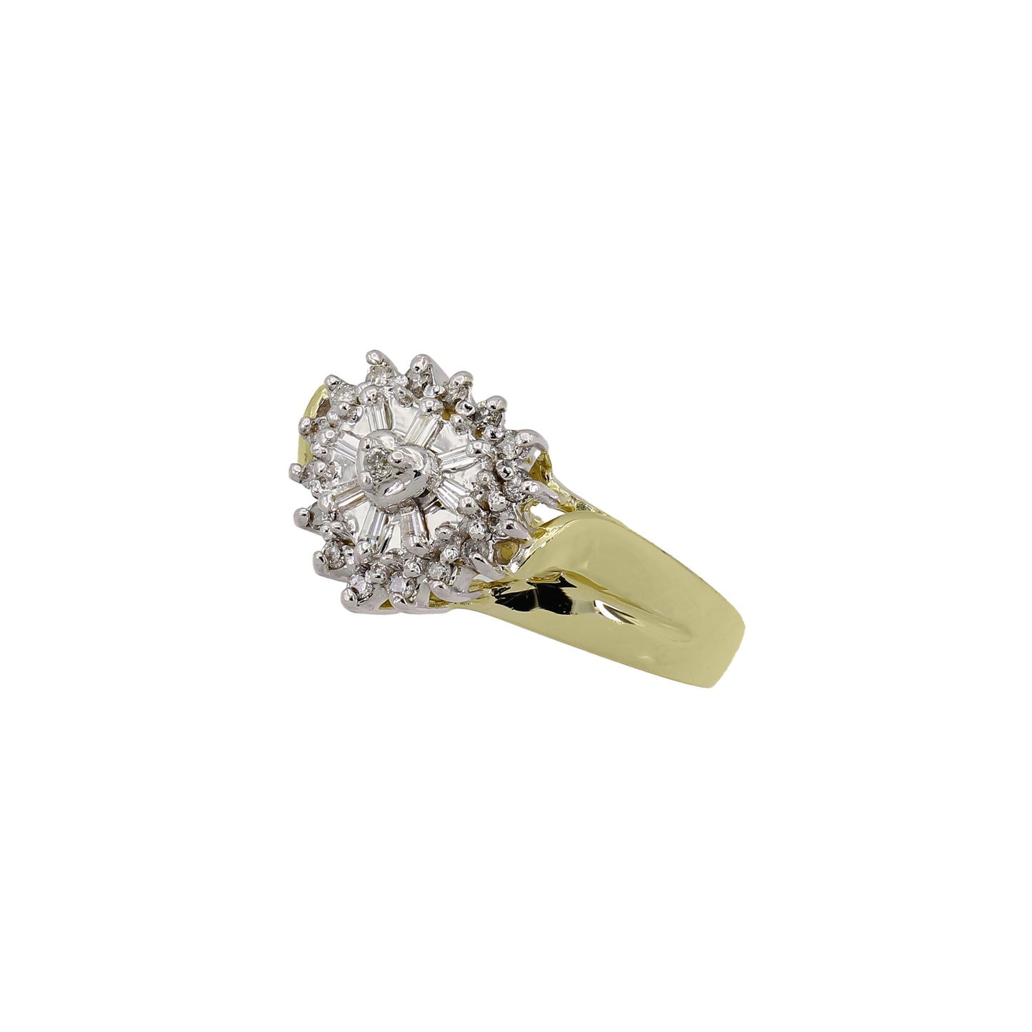 14k Yellow Gold Baguette & Round Diamond Heart Ring