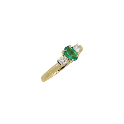 14k Yellow Gold 3-Stone Diamond & Emerald Ring