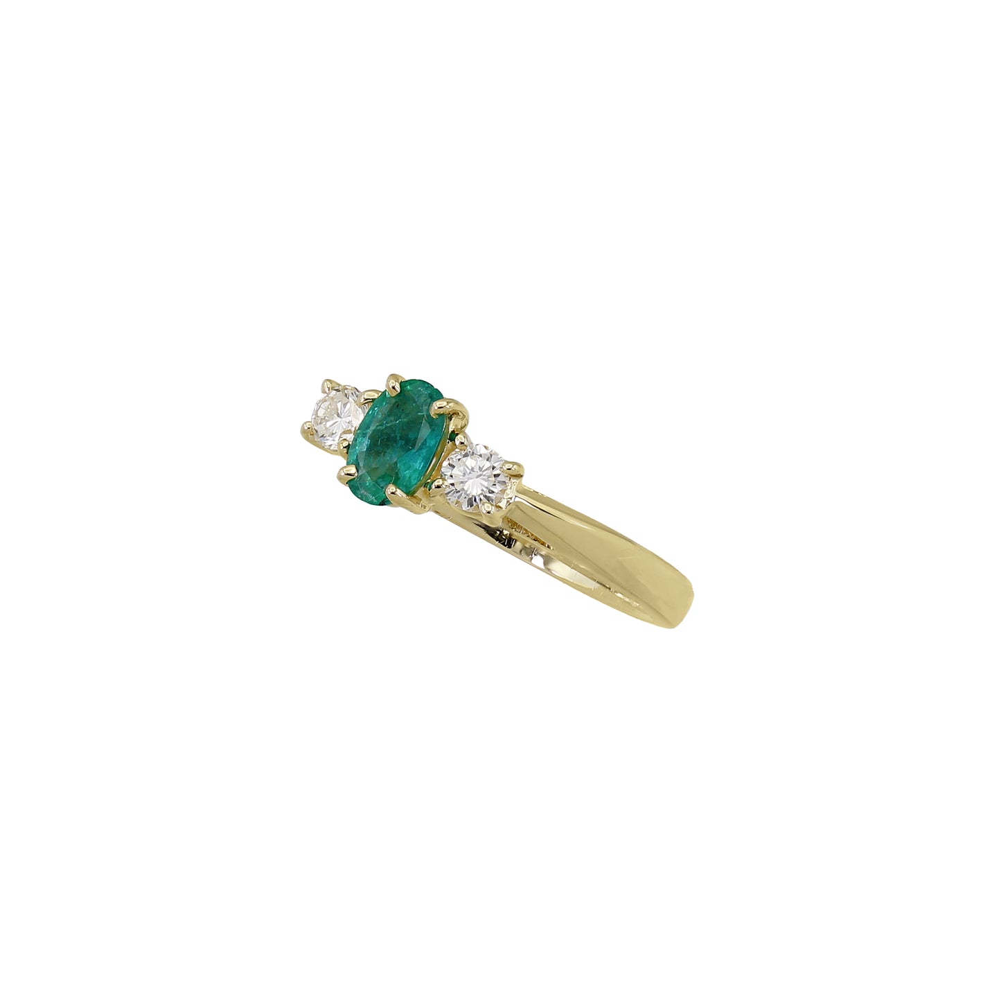 14k Yellow Gold 3-Stone Diamond & Emerald Ring