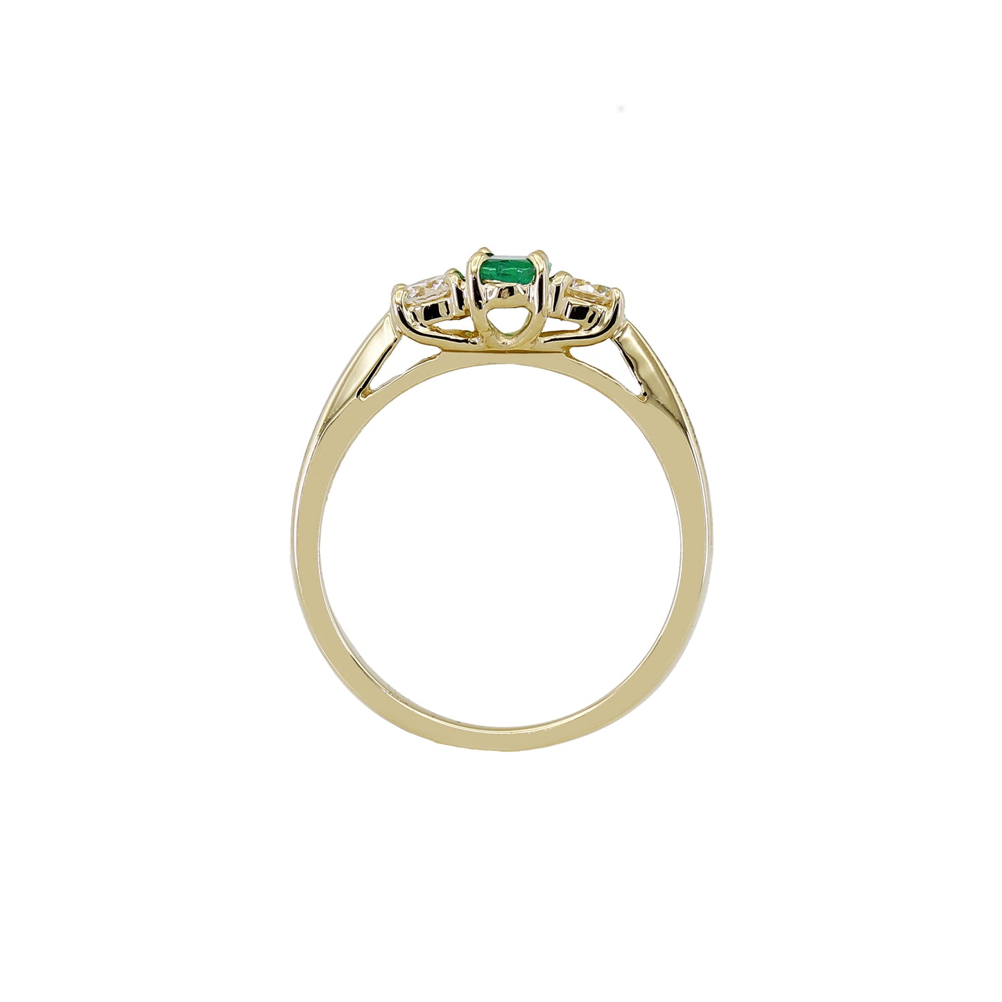 14k Yellow Gold 3-Stone Diamond & Emerald Ring