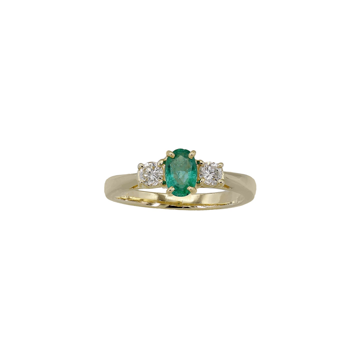 14k Yellow Gold 3-Stone Diamond & Emerald Ring