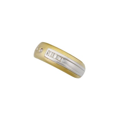 14k Two-Tone Gold Brushed Baguette & Round Diamond Band Ring