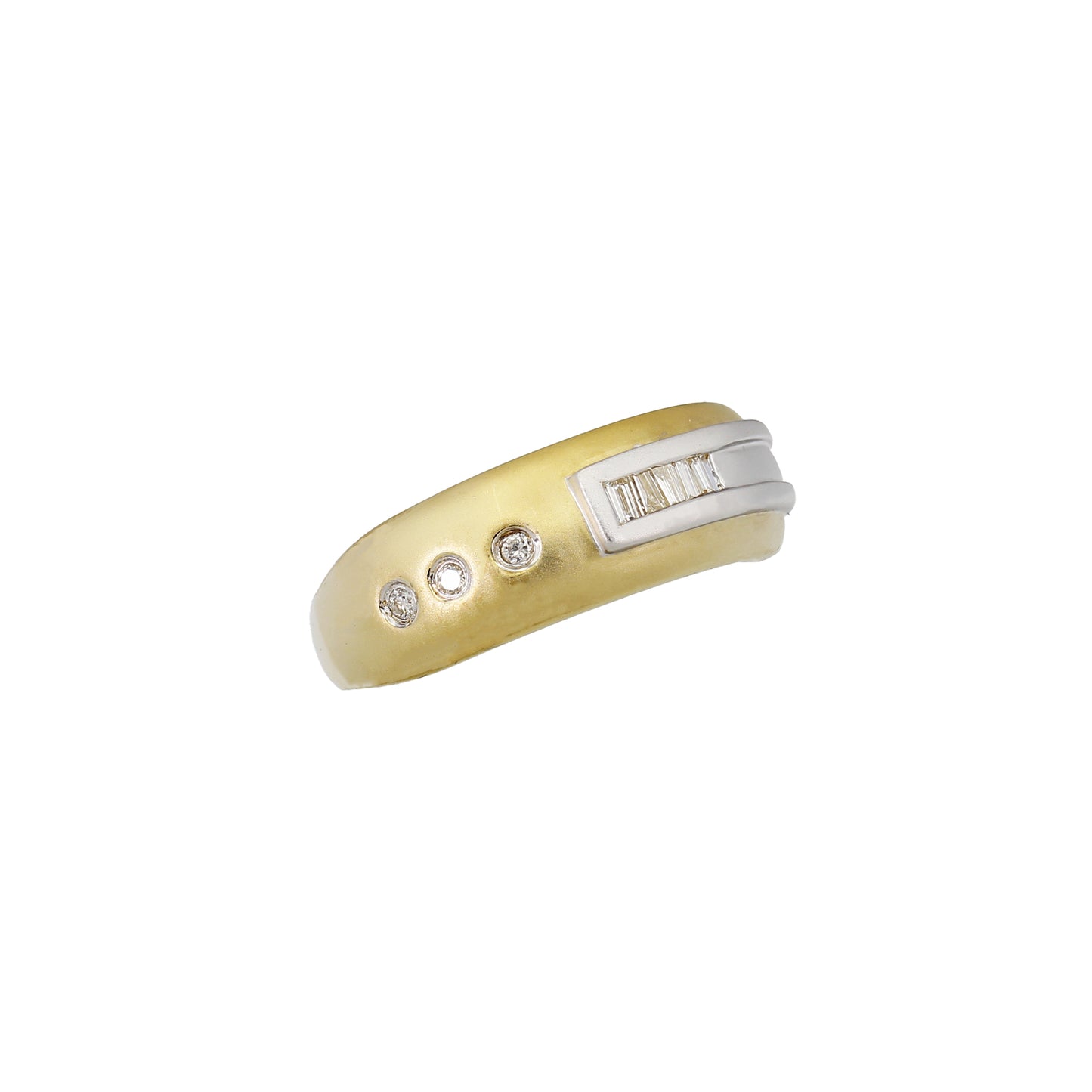 14k Two-Tone Gold Brushed Baguette & Round Diamond Band Ring