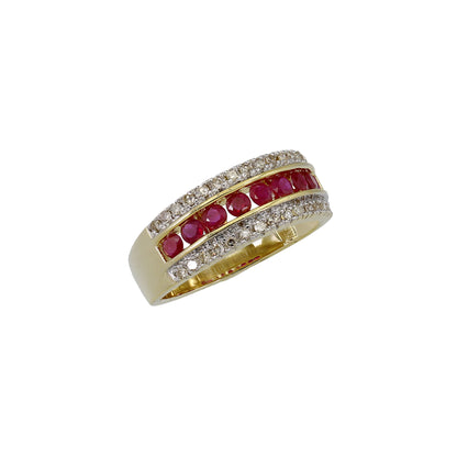 14k Yellow Gold Channel-Set Diamond & Ruby Band Ring