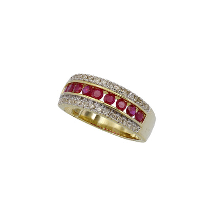 14k Yellow Gold Channel-Set Diamond & Ruby Band Ring