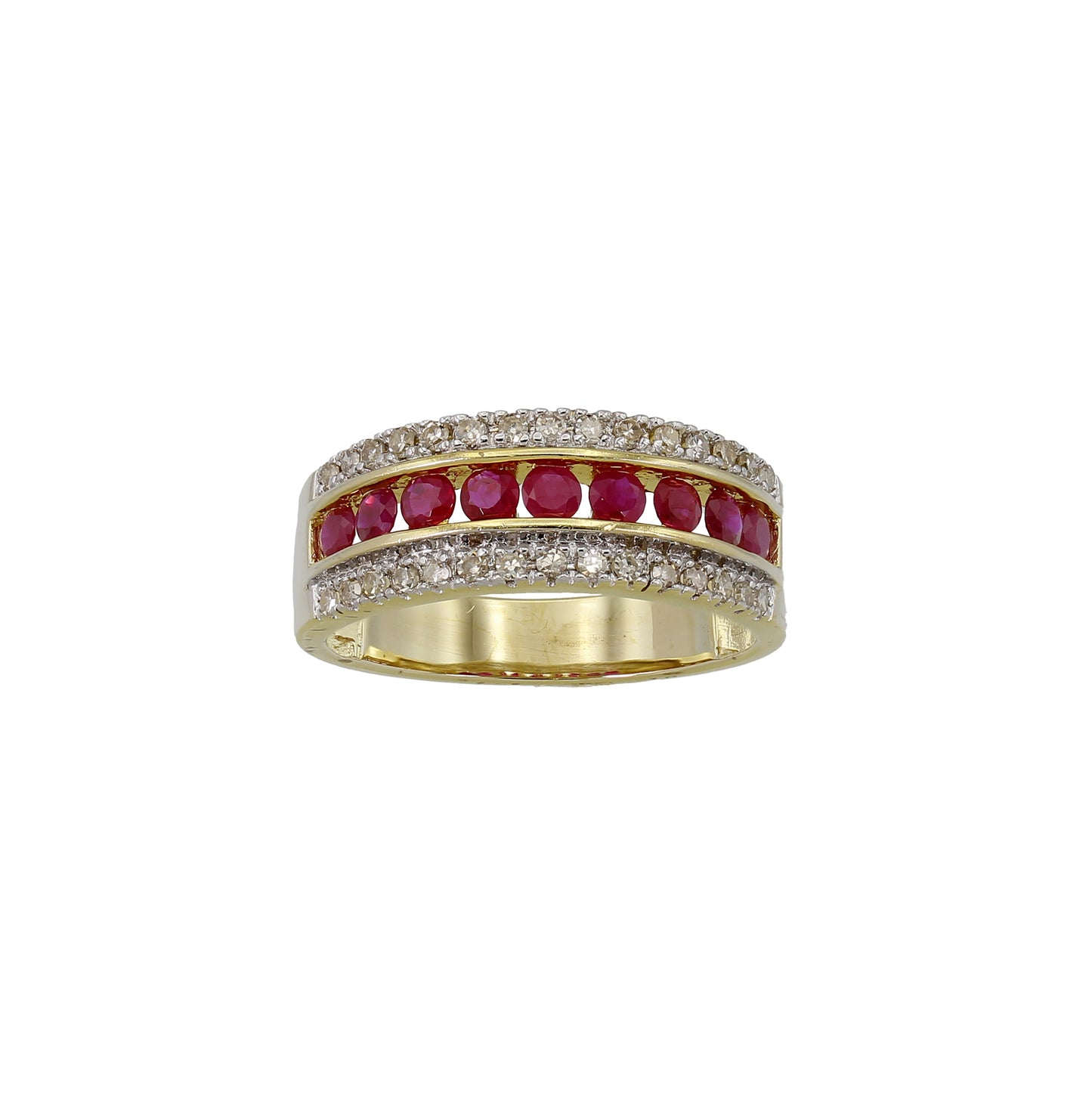 14k Yellow Gold Channel-Set Diamond & Ruby Band Ring