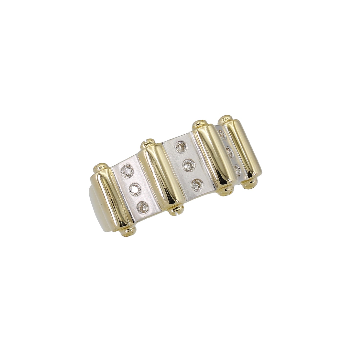 14k Two-Tone Gold Polished & Brushed Diamond Band Ring