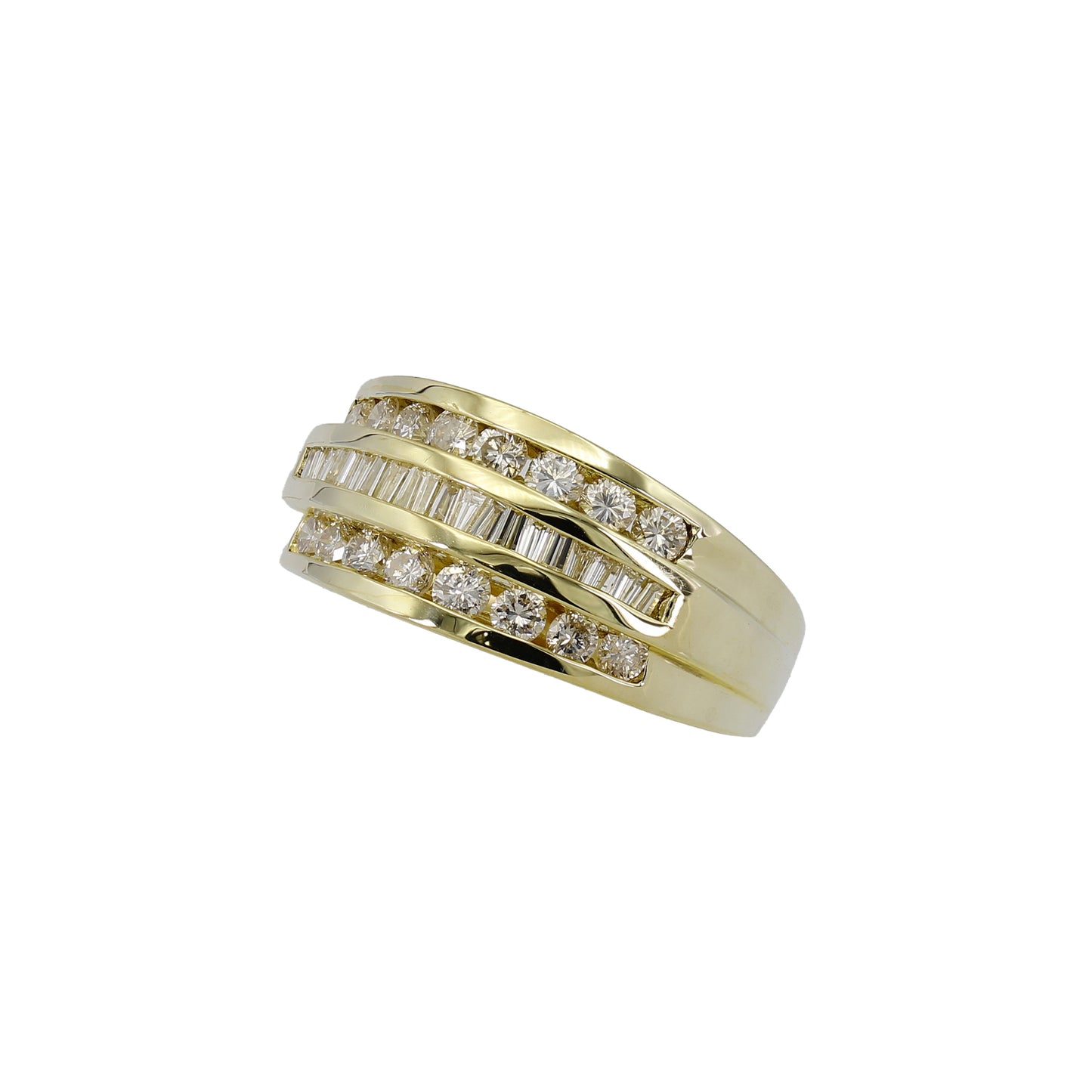 14k Yellow Gold Channel-Set Baguette & Round Diamond Ring