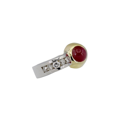 14k Two-Tone Gold Polished Diamond & Cabochon Ruby Ring