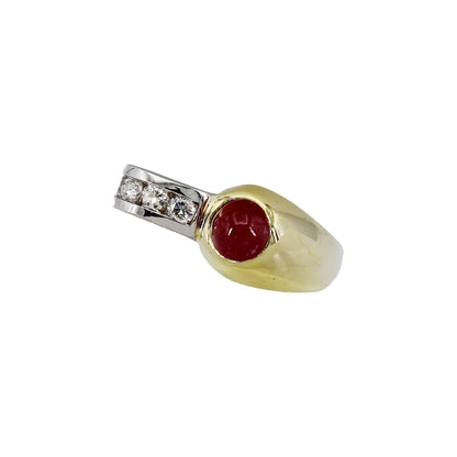 14k Two-Tone Gold Polished Diamond & Cabochon Ruby Ring