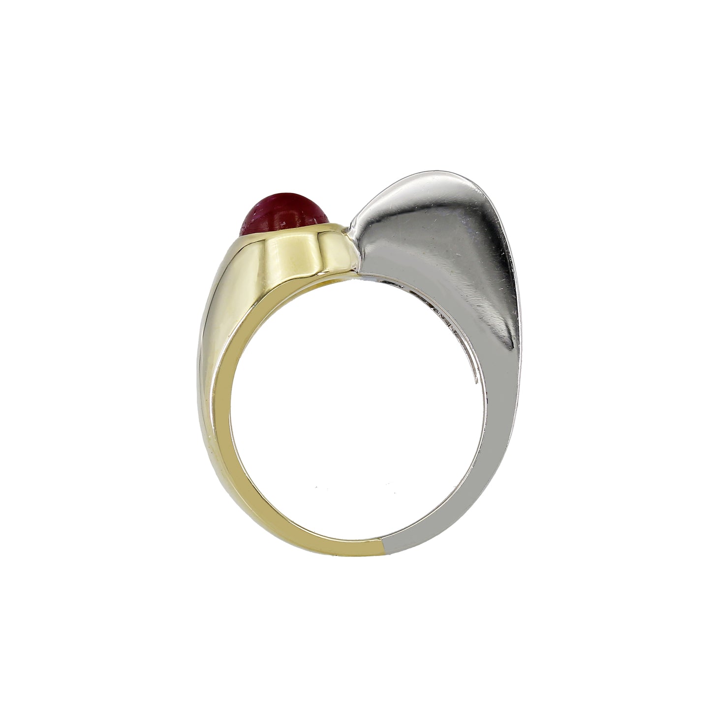 14k Two-Tone Gold Polished Diamond & Cabochon Ruby Ring