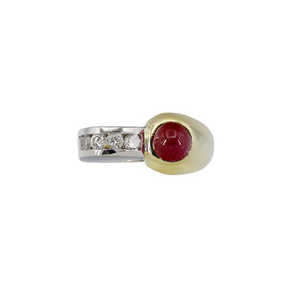 14k Two-Tone Gold Polished Diamond & Cabochon Ruby Ring