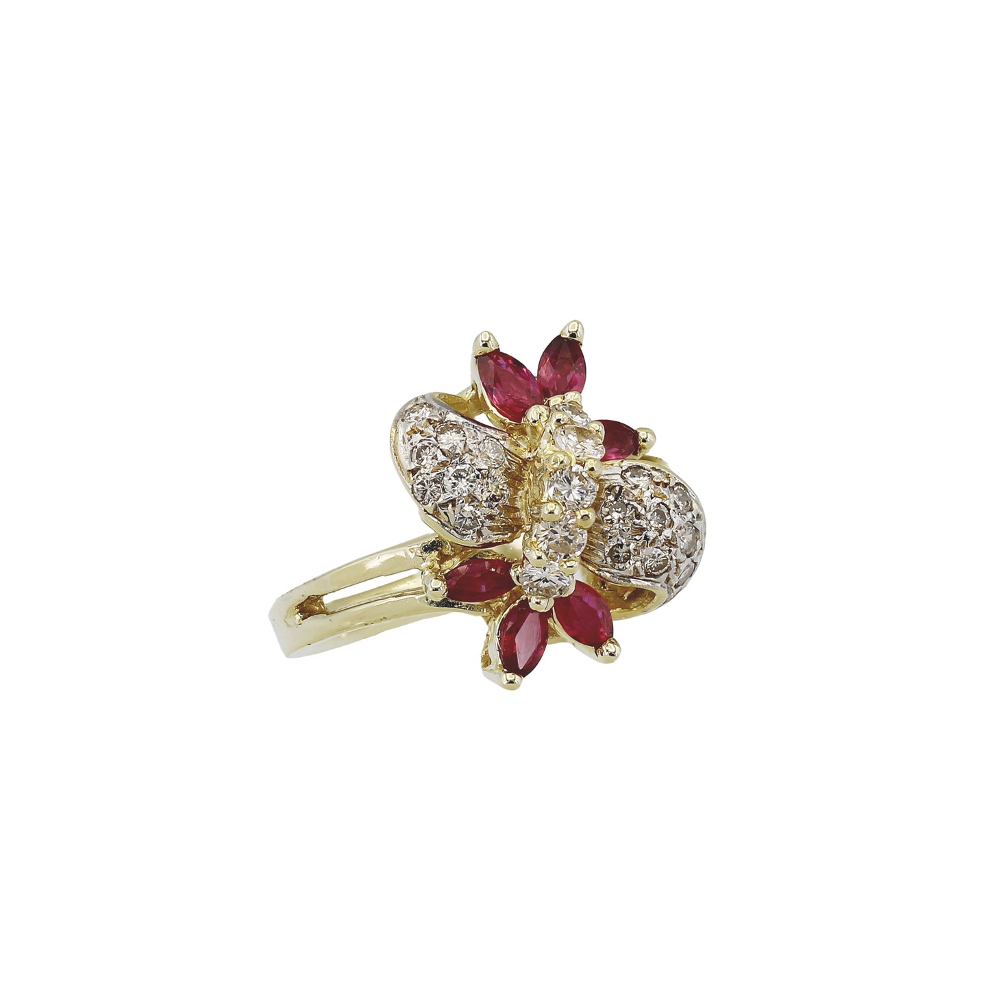 14k Yellow Gold Diamond & Ruby Cocktail Ring