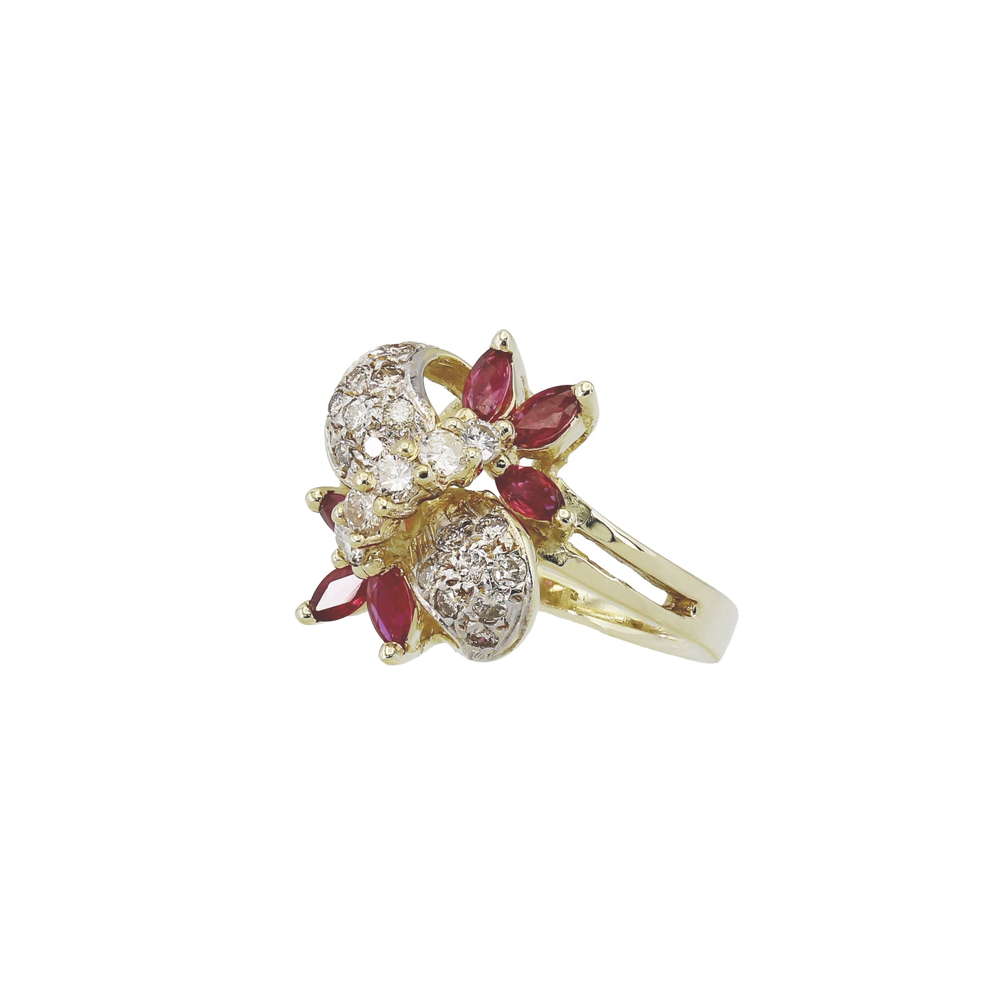 14k Yellow Gold Diamond & Ruby Cocktail Ring