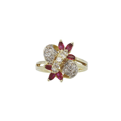 14k Yellow Gold Diamond & Ruby Cocktail Ring