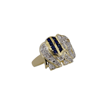 14k Yellow Gold Diamond & Sapphire Elephant Ring