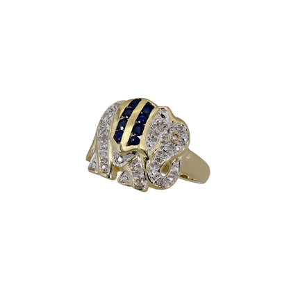 14k Yellow Gold Diamond & Sapphire Elephant Ring