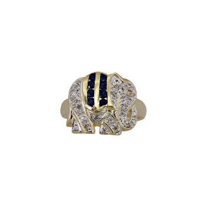 14k Yellow Gold Diamond & Sapphire Elephant Ring