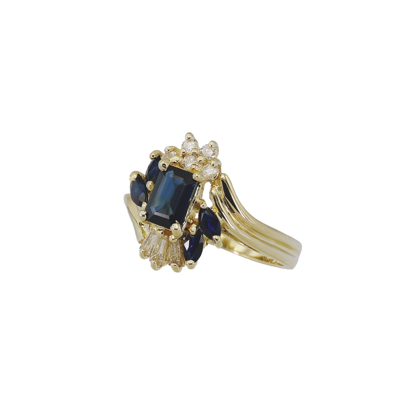 14k Yellow Gold Diamond & Sapphire Cocktail Ring