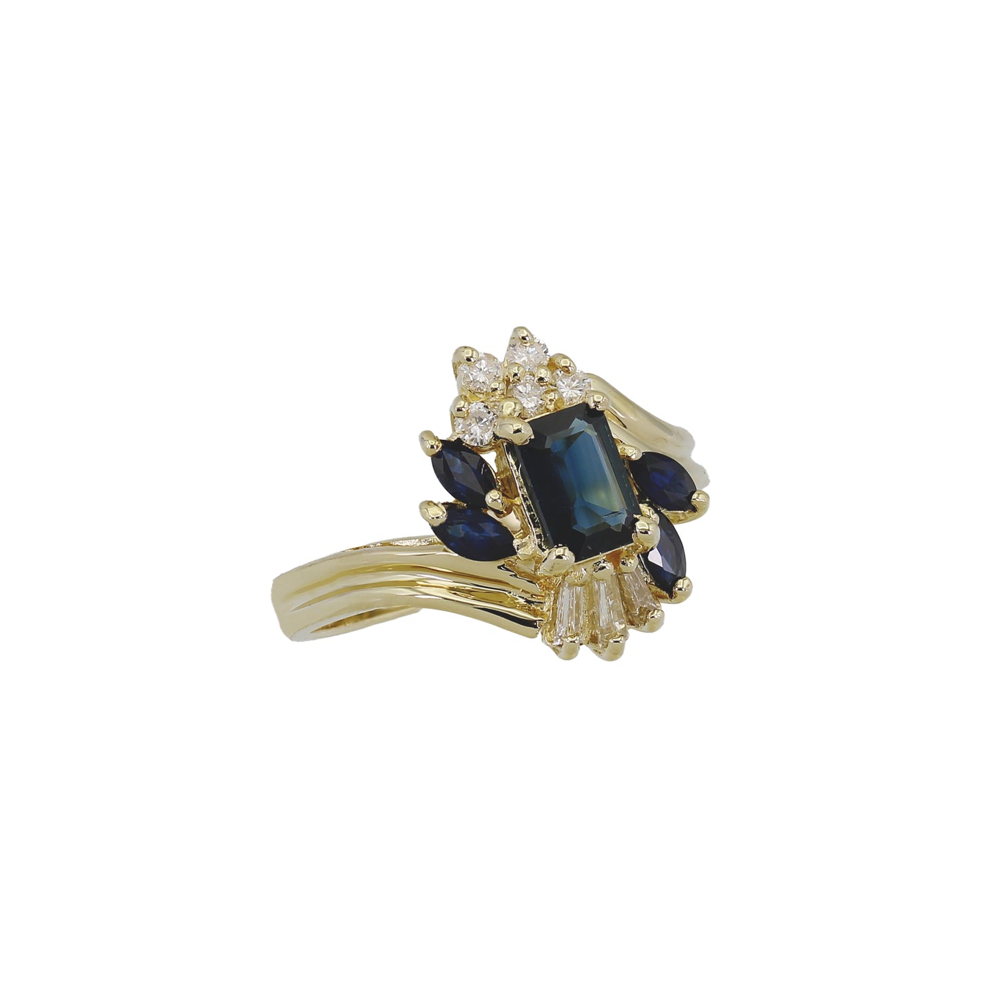 14k Yellow Gold Diamond & Sapphire Cocktail Ring