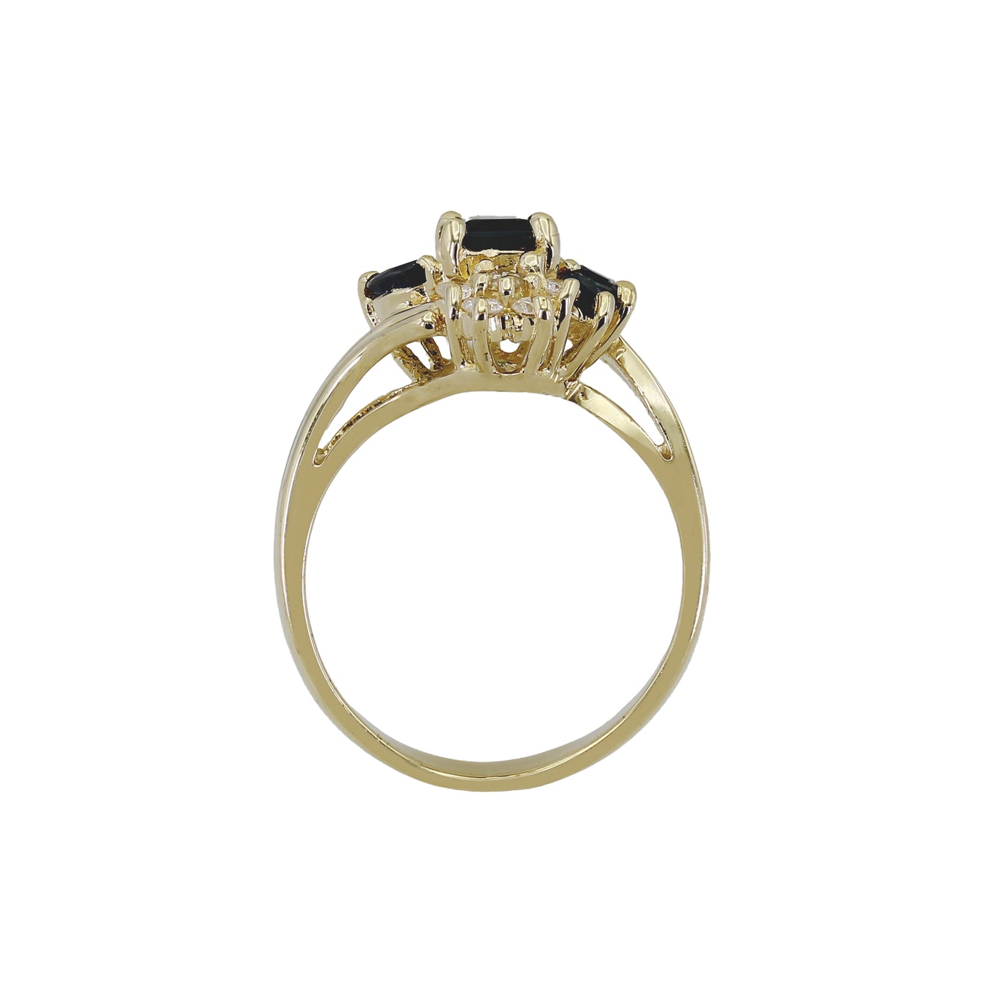 14k Yellow Gold Diamond & Sapphire Cocktail Ring