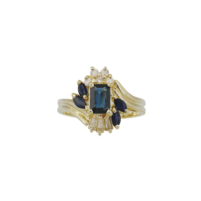 14k Yellow Gold Diamond & Sapphire Cocktail Ring