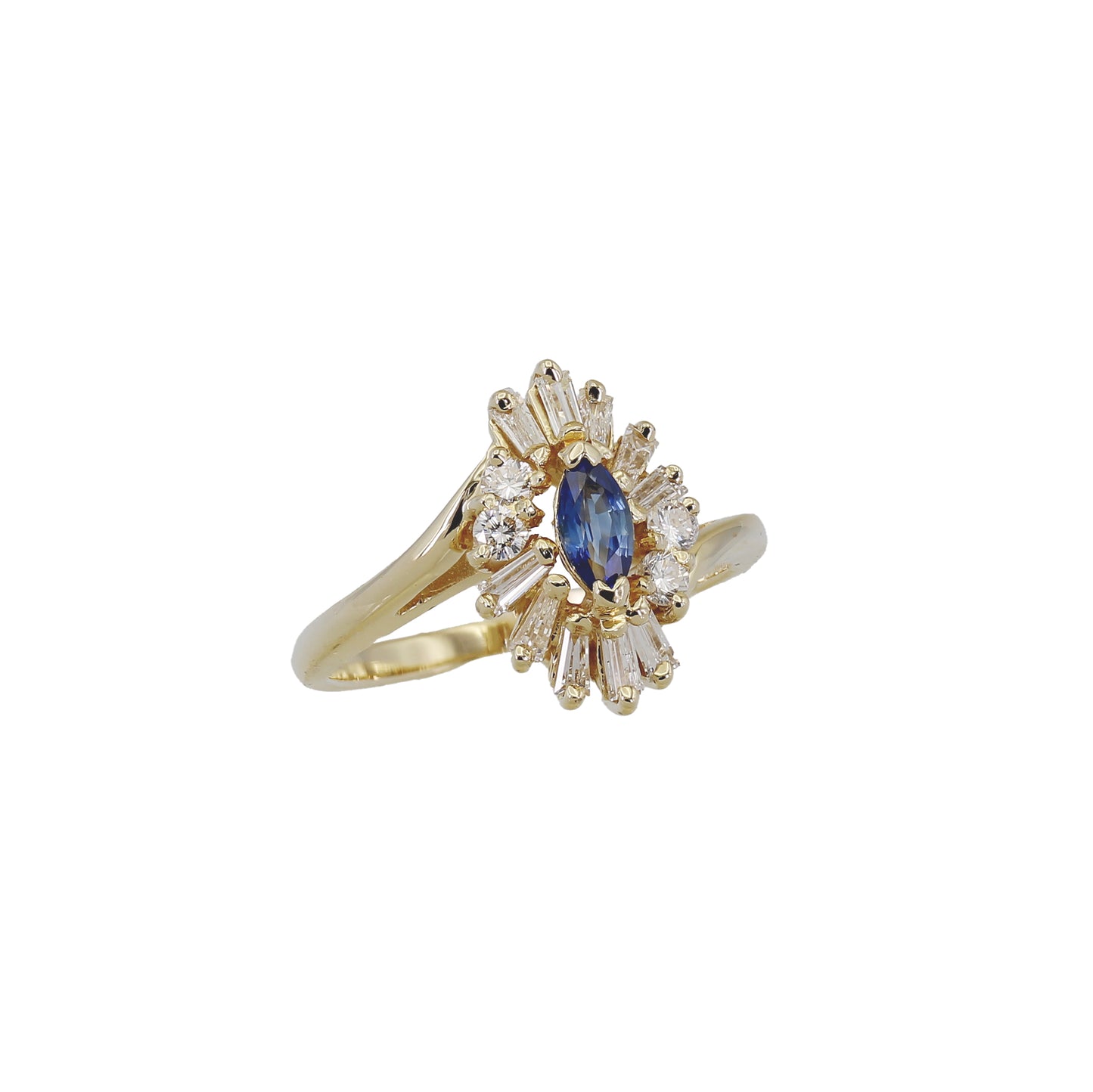 14k Yellow Gold Diamond & Sapphire Cocktail Ring