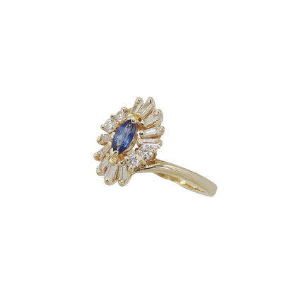 14k Yellow Gold Diamond & Sapphire Cocktail Ring