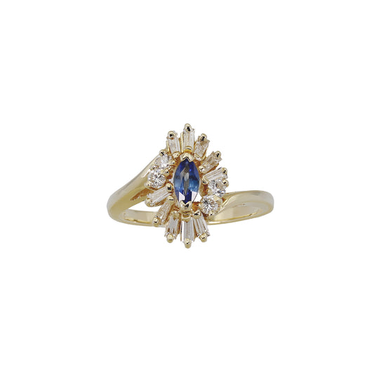 14k Yellow Gold Diamond & Sapphire Cocktail Ring