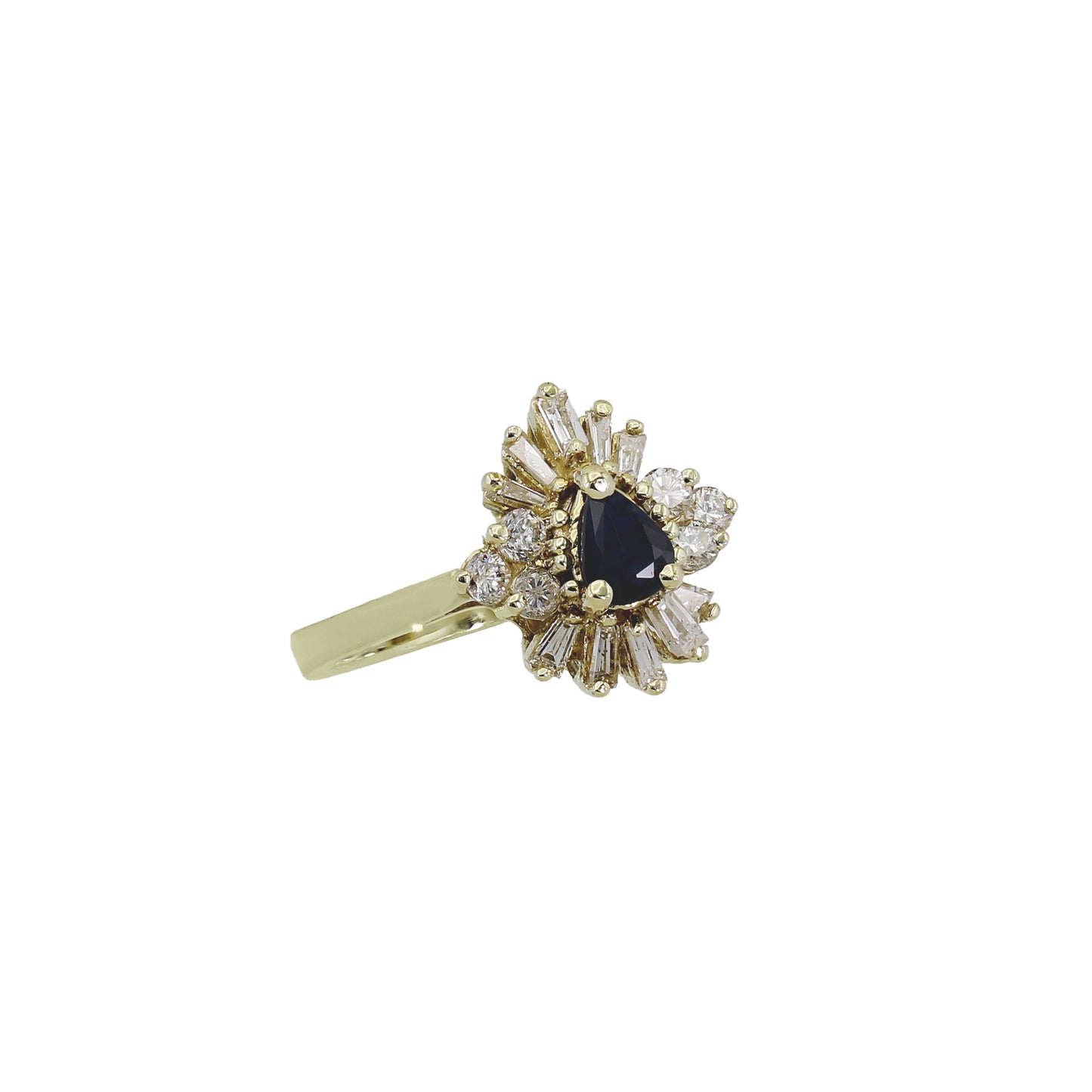 14k Yellow Gold Diamond & Pear-Cut Sapphire Cocktail Ring