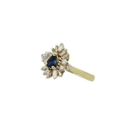 14k Yellow Gold Diamond & Pear-Cut Sapphire Cocktail Ring