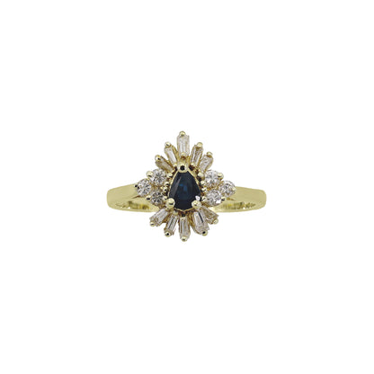 14k Yellow Gold Diamond & Pear-Cut Sapphire Cocktail Ring