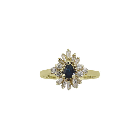 14k Yellow Gold Diamond & Pear-Cut Sapphire Cocktail Ring