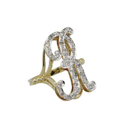 14k Yellow Gold Diamond  'R' Initial Ring