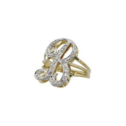 14k Yellow Gold Small Diamond Initial Rings