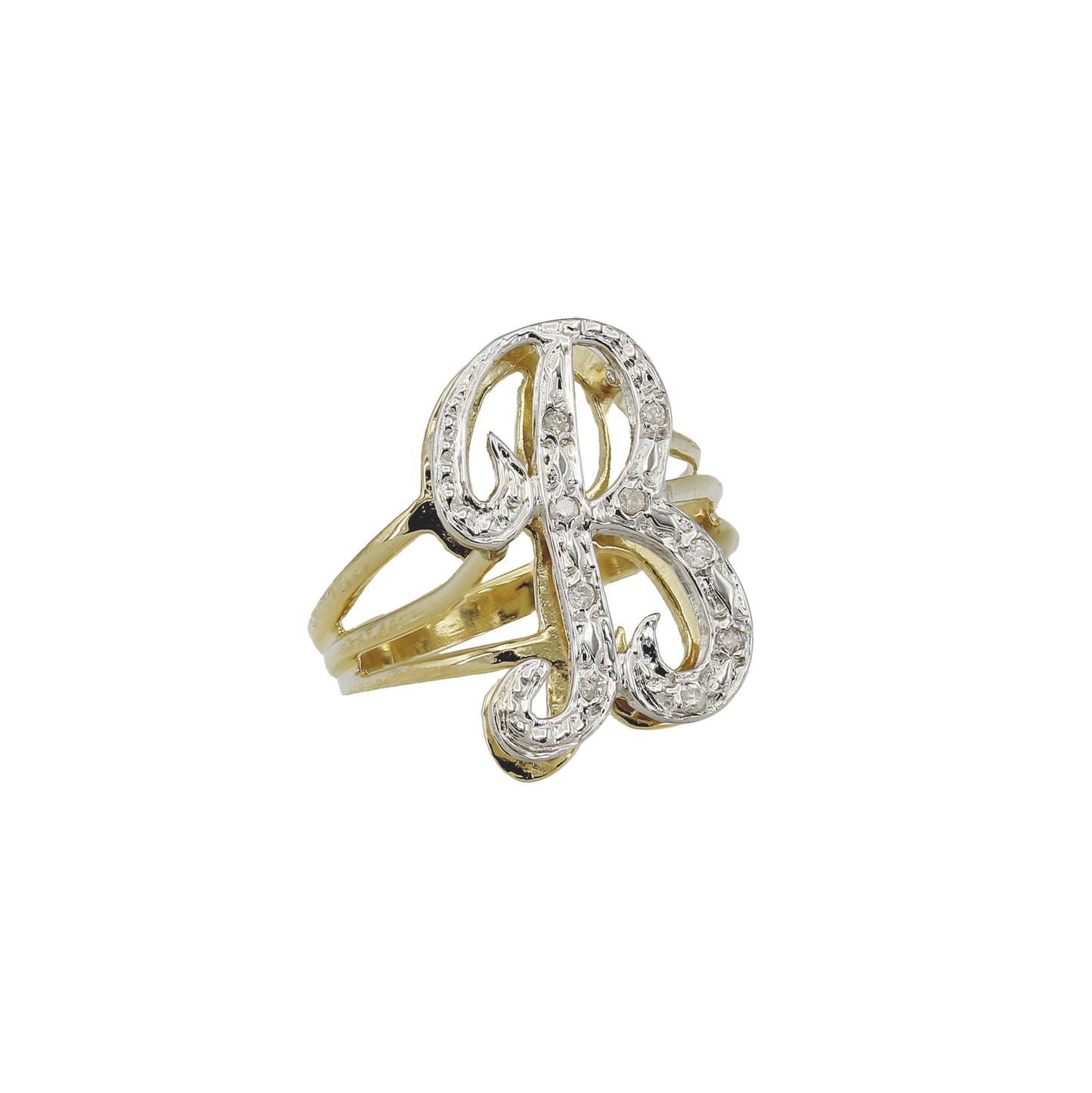 14k Yellow Gold Small Diamond Initial Rings