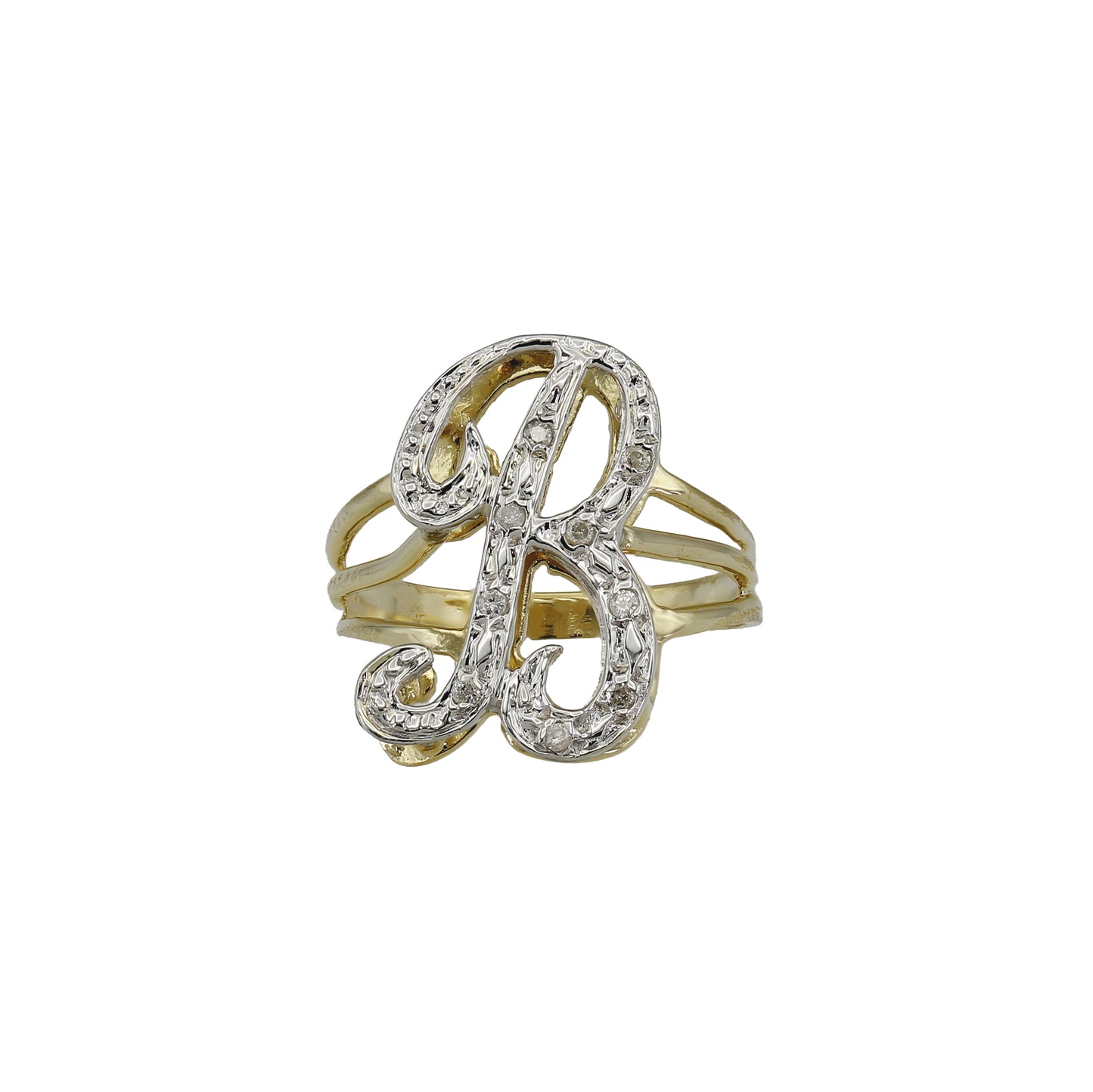 14k Yellow Gold Small Diamond Initial Rings