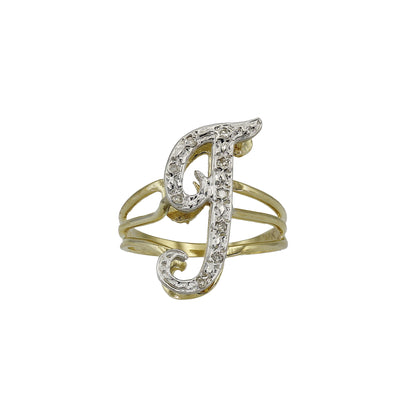 14k Yellow Gold Small Diamond Initial Rings