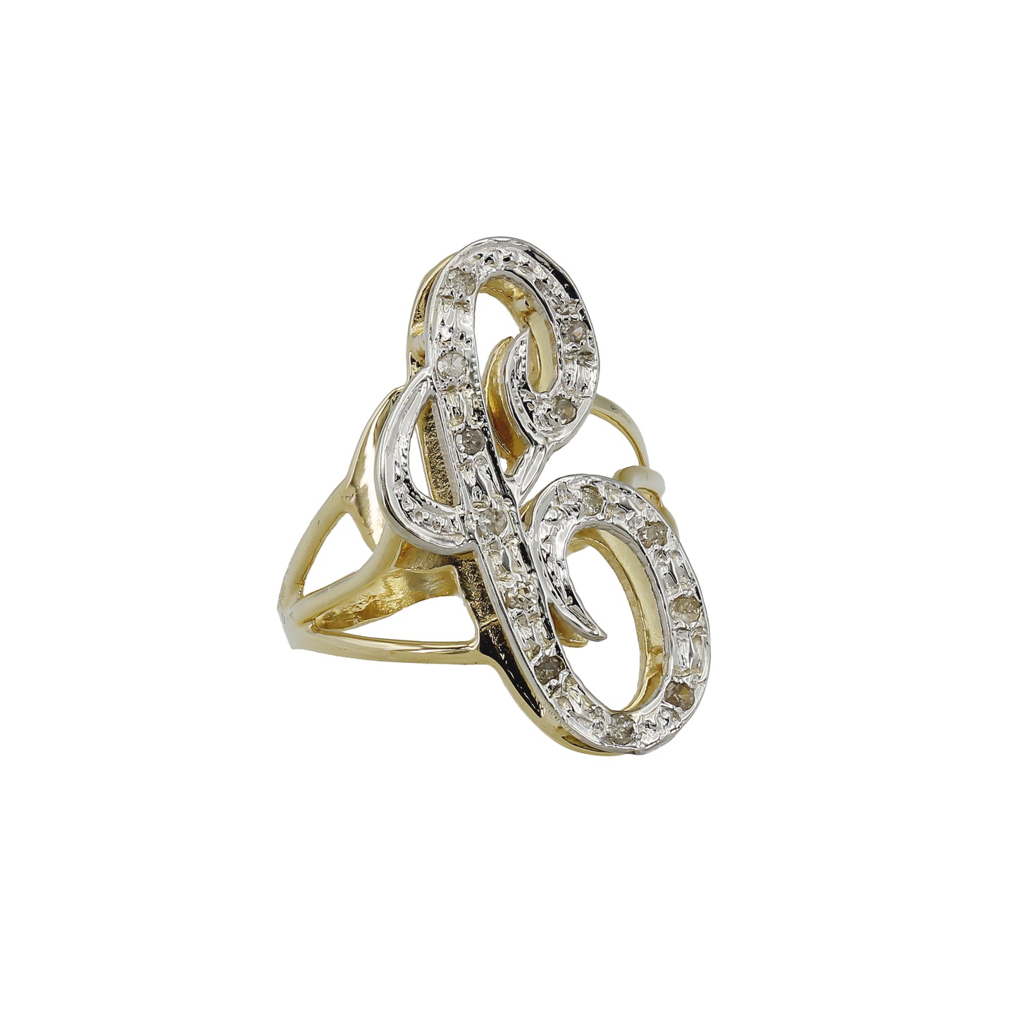 14k Yellow Gold Large Diamond Initial Rings