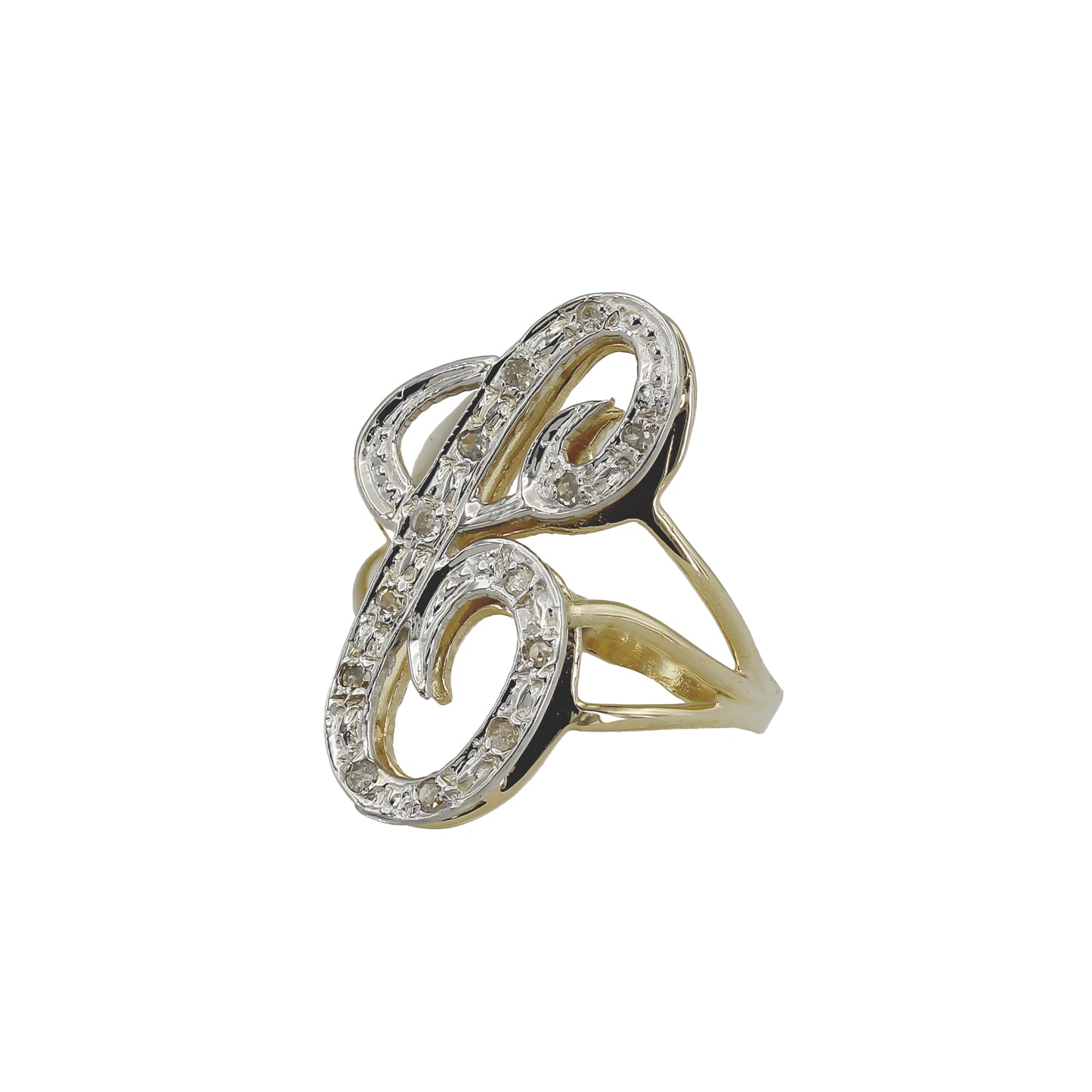 14k Yellow Gold Large Diamond Initial Rings