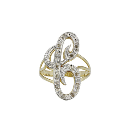 14k Yellow Gold Large Diamond Initial Rings