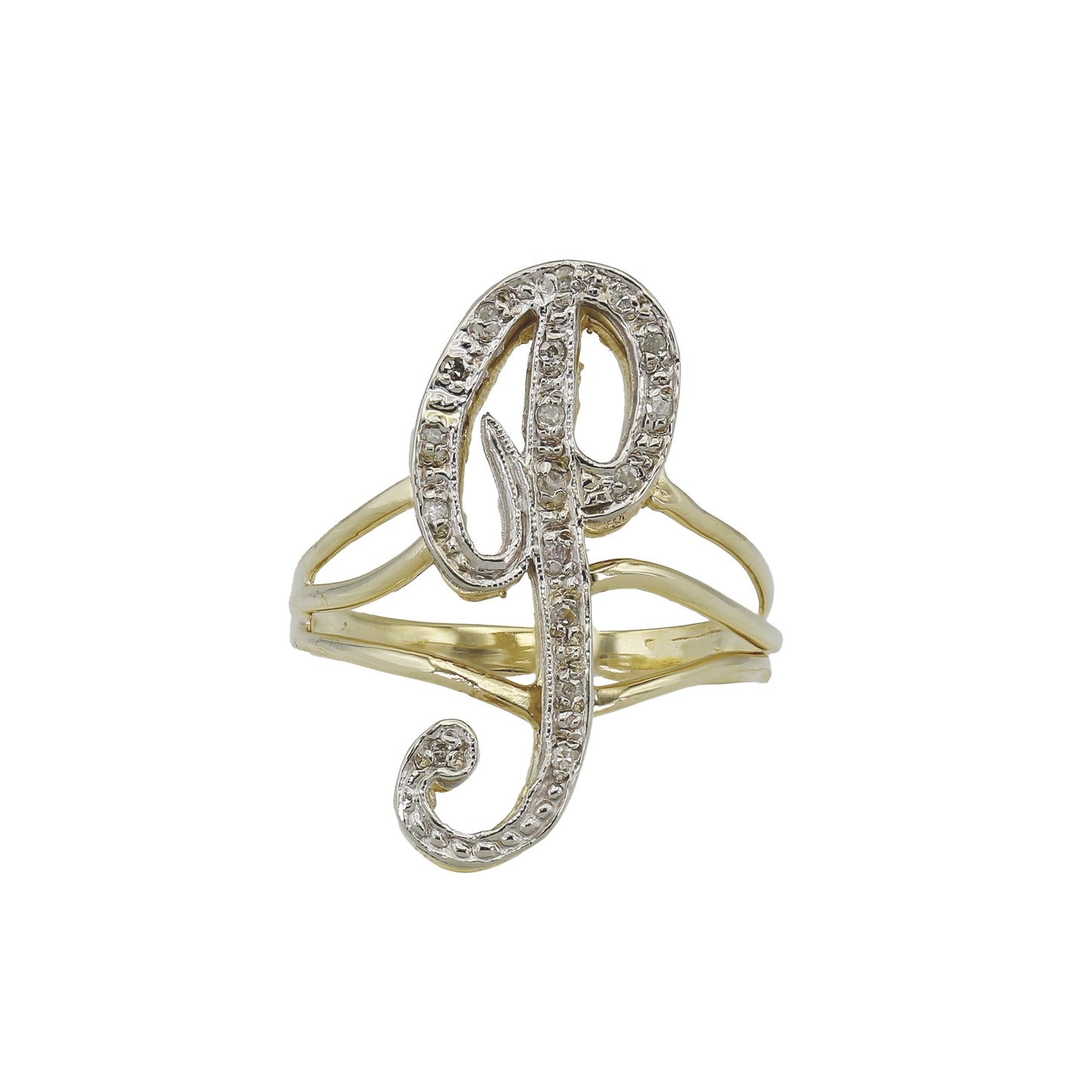 14k Yellow Gold Large Diamond Initial Rings