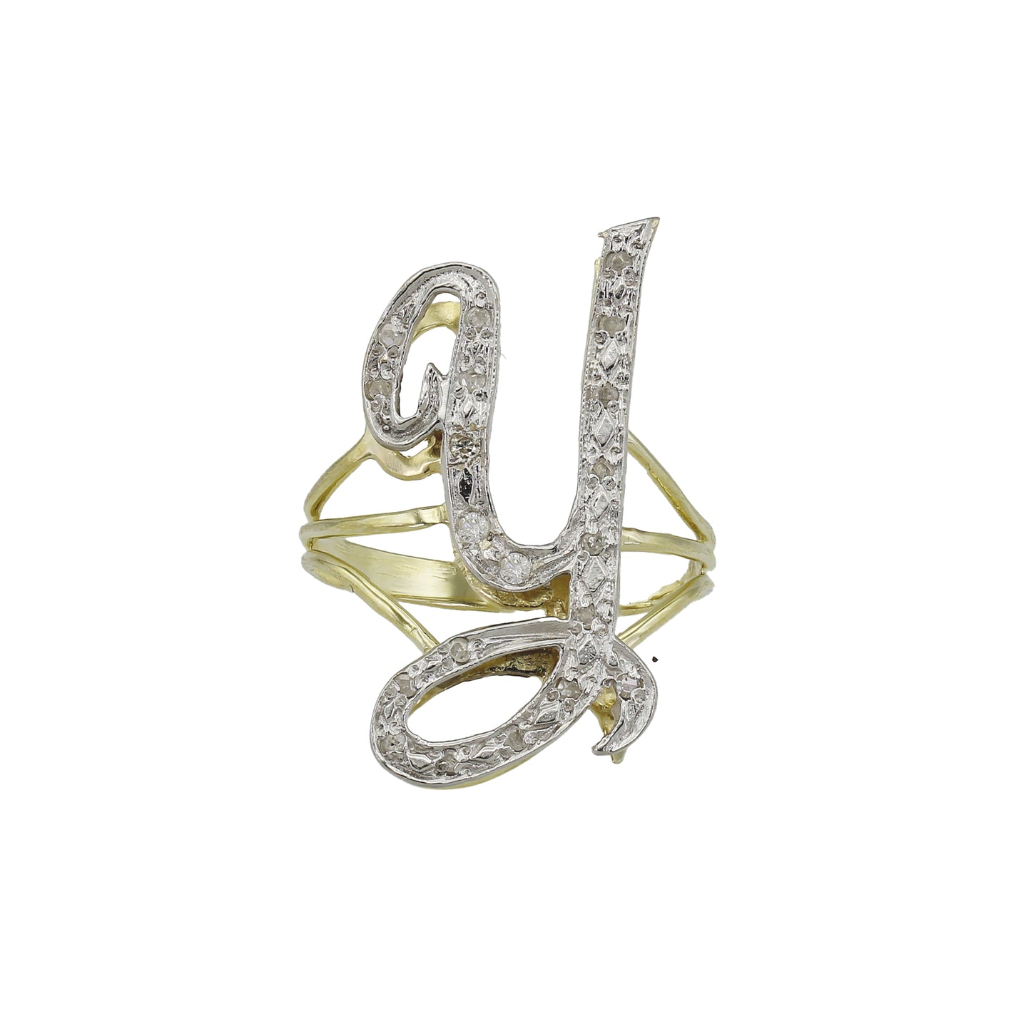 14k Yellow Gold Large Diamond Initial Rings