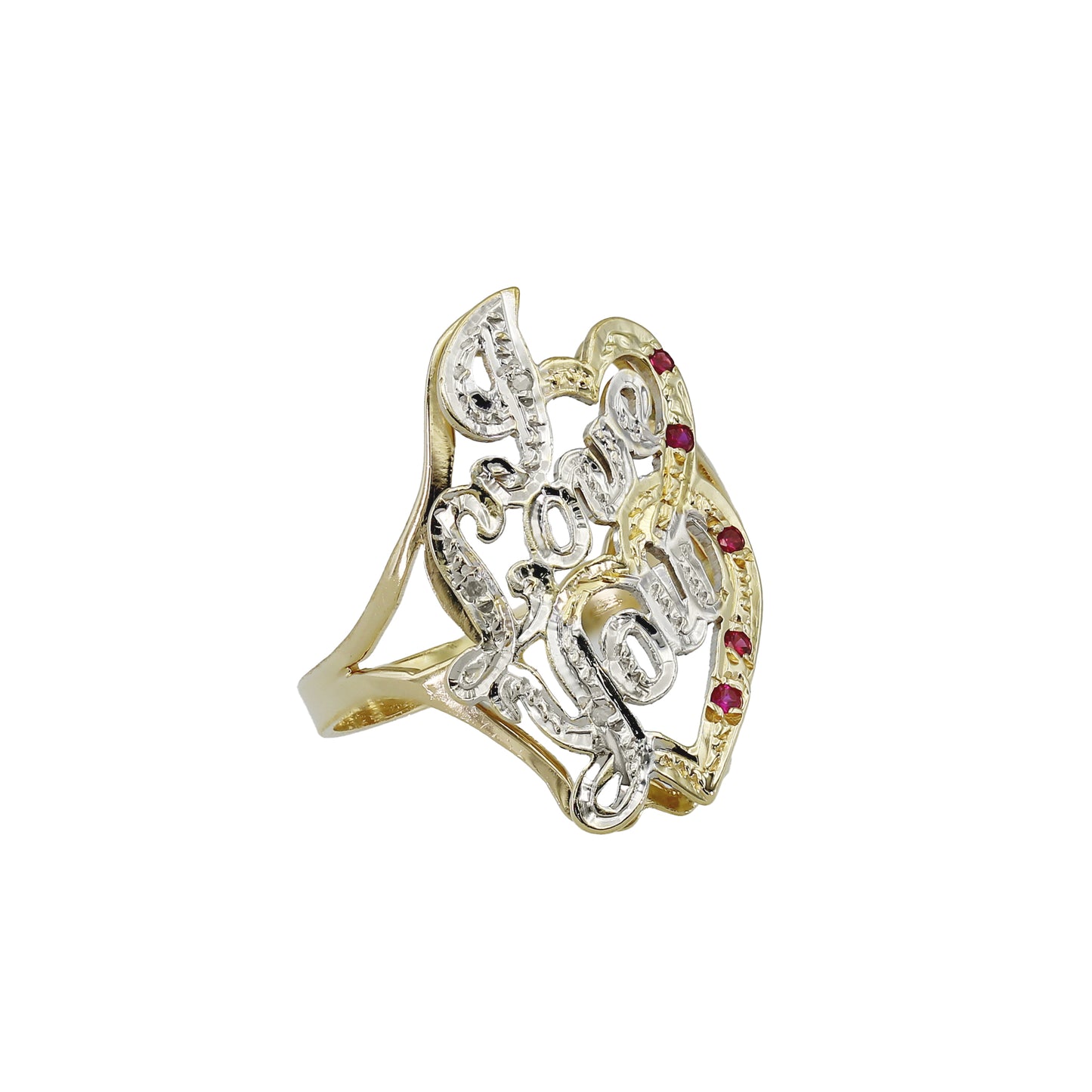 14k Yellow Gold Diamond & Ruby I Love You Ring