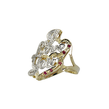 14k Yellow Gold Diamond & Ruby I Love You Ring