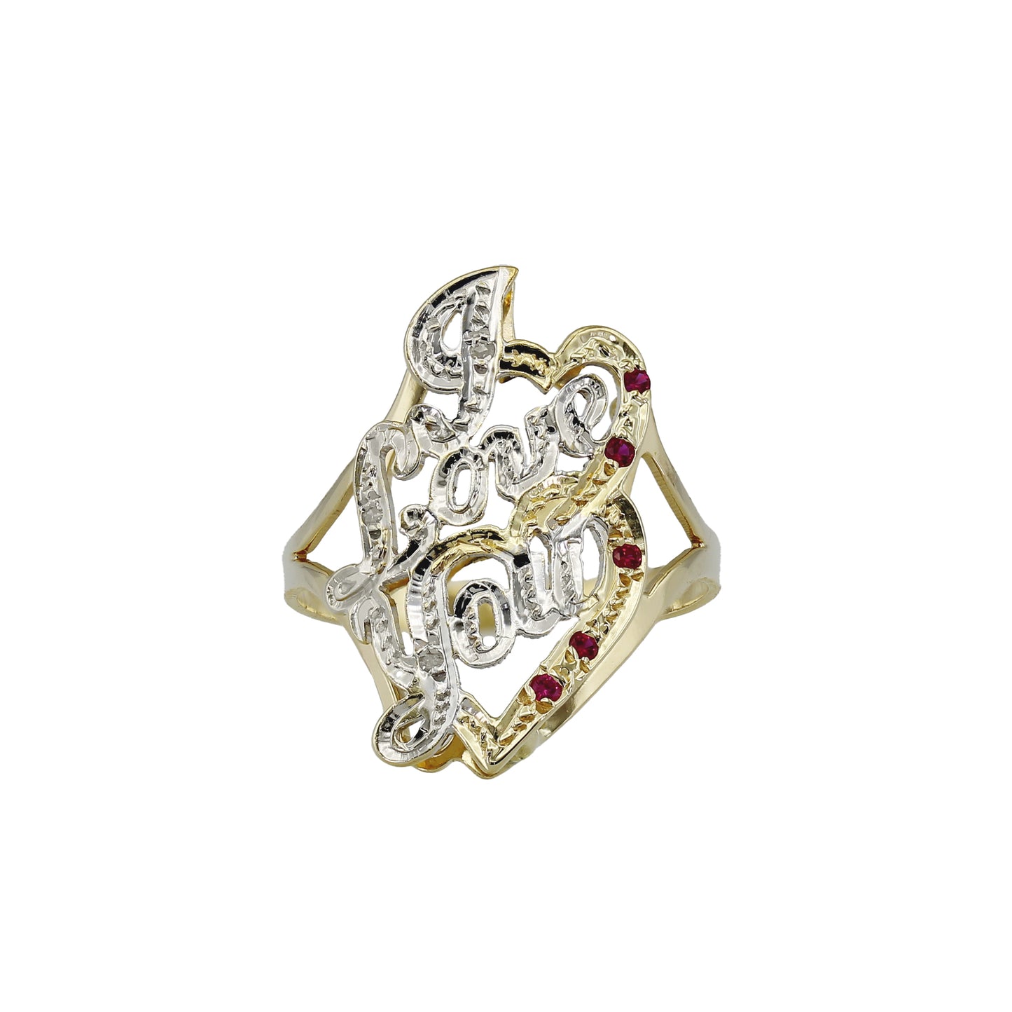 14k Yellow Gold Diamond & Ruby I Love You Ring