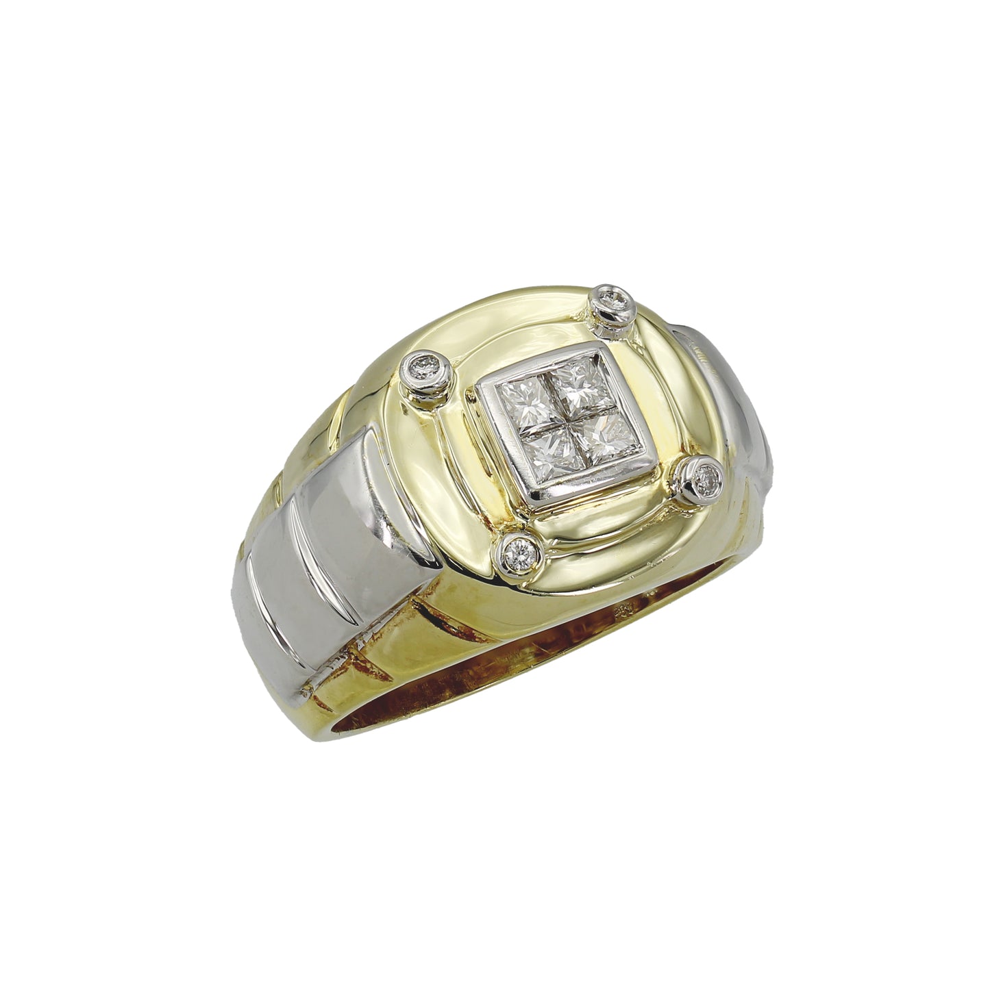 14k Two-Tone Gold Fancy Princess-Cut Invisible-Setting Diamond Ring