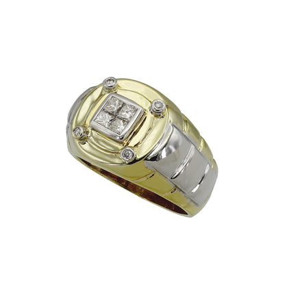 14k Two-Tone Gold Fancy Princess-Cut Invisible-Setting Diamond Ring