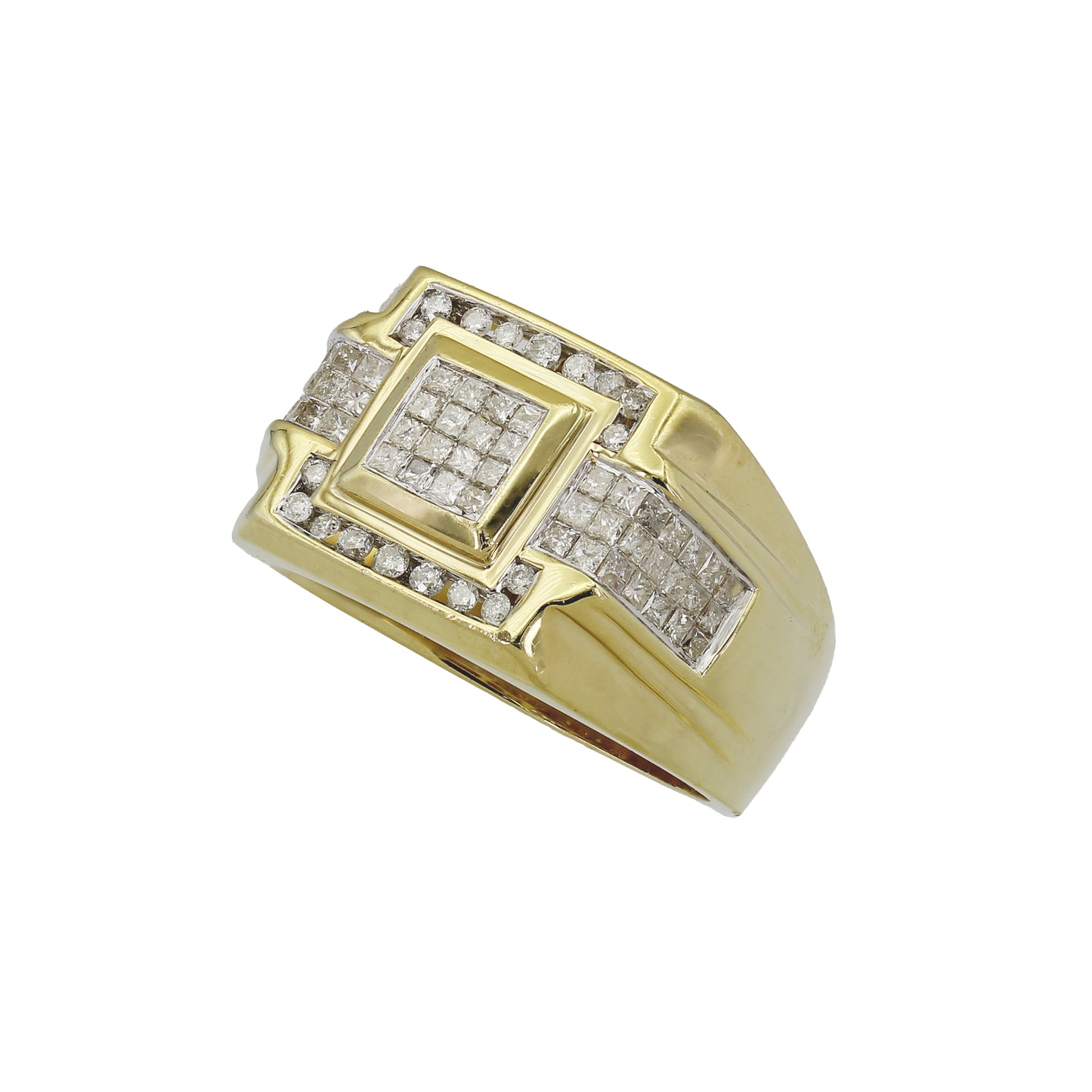 14k Yellow Gold Fancy Princess-Cut Invisible-Setting Diamond Ring